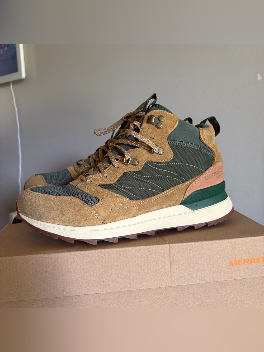 Merrell Brown and Green Trail Mid Boot Alpine 83